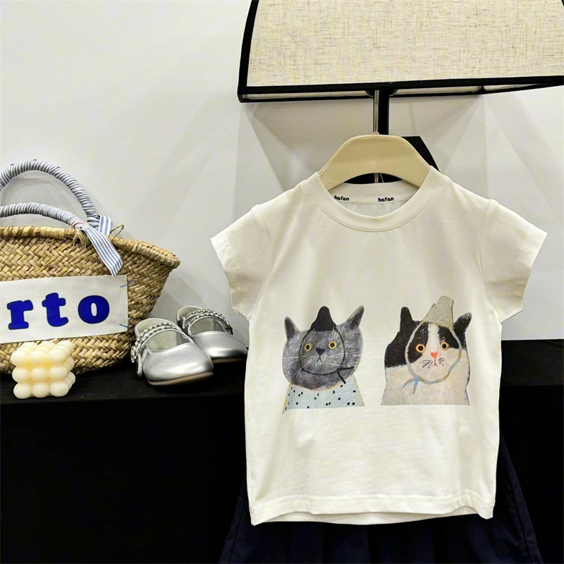 【阿呆猫】童装女童印花短袖2024夏季儿童套头半袖女孩洋气上衣t
