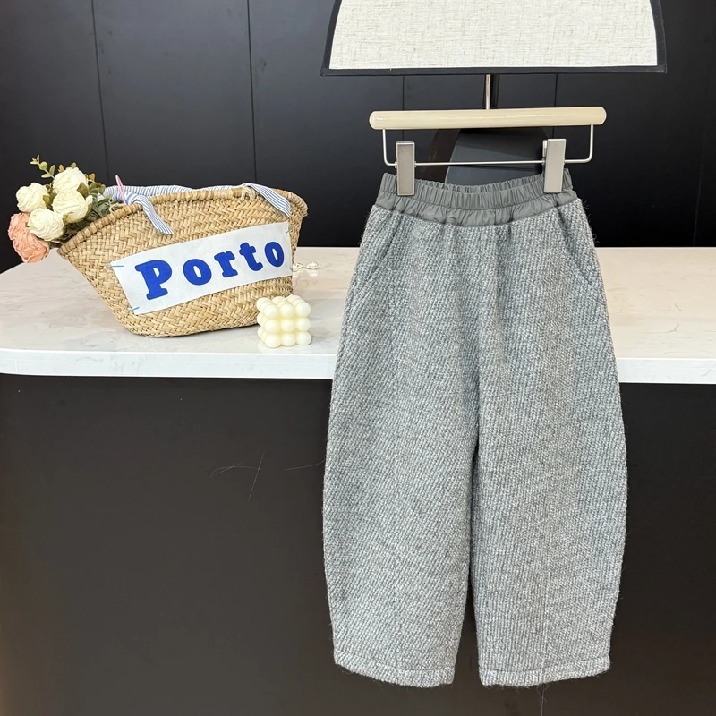 现货leomama【气质拿捏】女童秋冬休闲裤时尚加厚长裤儿童宽松裤子