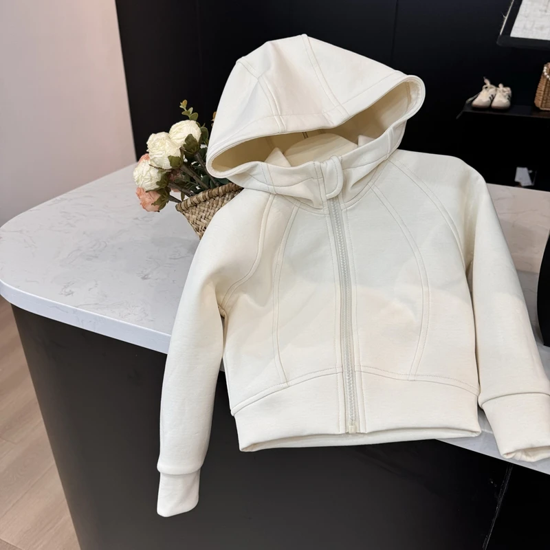 现货Leomama【小奶皮】女童连帽卫衣开衫2024秋季儿童纯色运动上衣