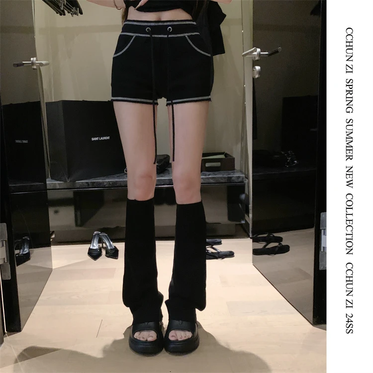 【CHUN ZI】撞色感明线休闲短裤女2024年夏季新款美式辣妹运动热裤