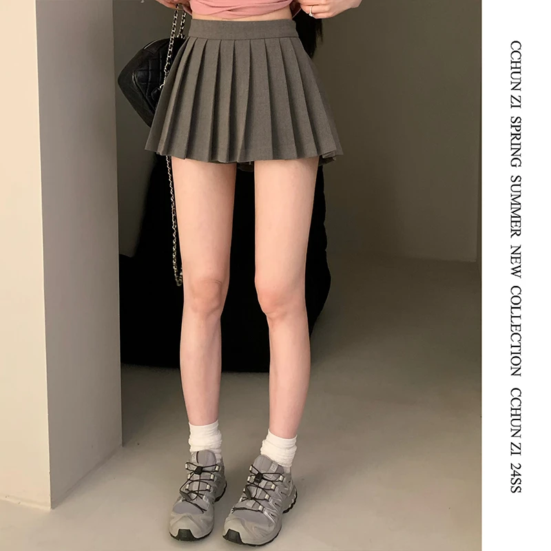 【CHUN ZI】经典BI入款！感百褶裙 学院风半身裙 纯色mini短裙a字