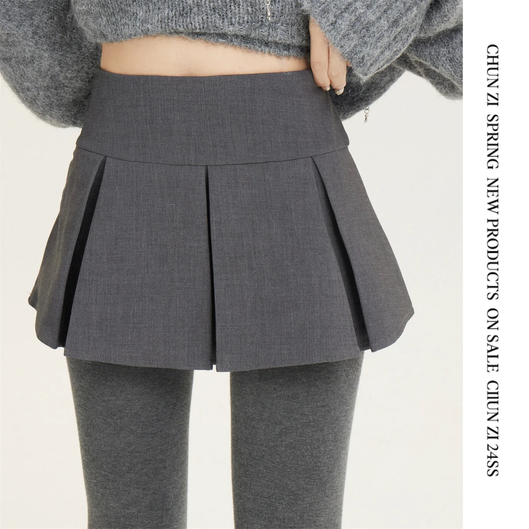 【CHUN ZI】【格雷女高】韩版时髦学院风百褶半身裙高腰显瘦a字短裙