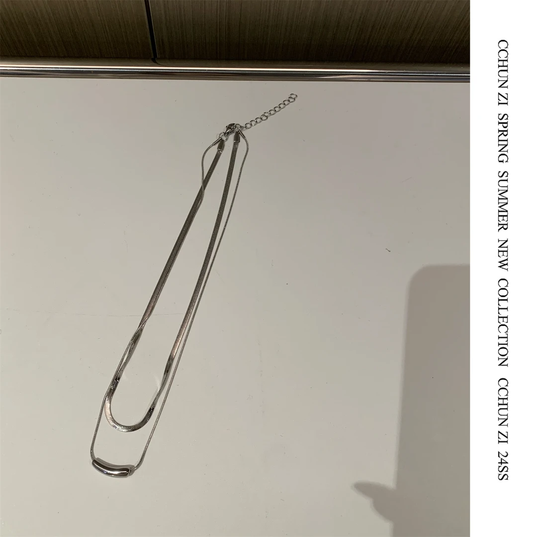 合金项链 【CHUN ZI】蛇骨链设计感双层项链女ins冷淡风锁骨链颈链