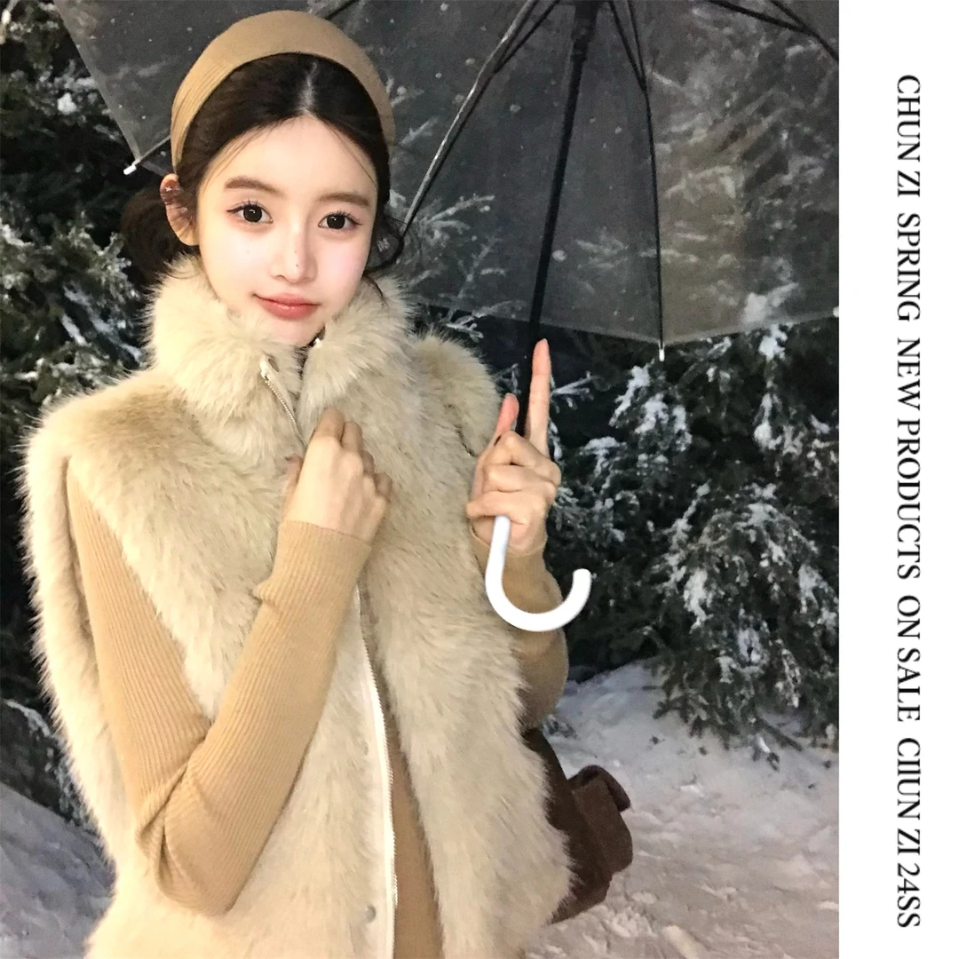 【CHUN ZI】晴山暮雪_冬日御寒神器 气质温柔毛毛马甲外套