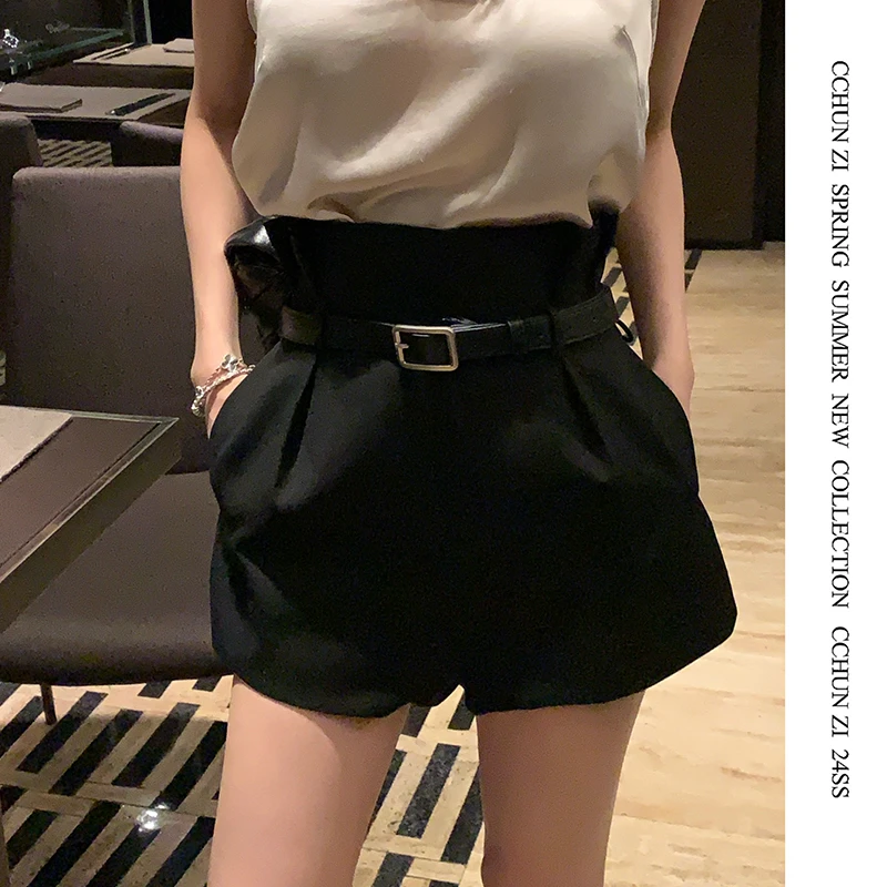 【CHUN ZI】【高阶女绅士】复古腰带花苞高腰百搭西装短裤