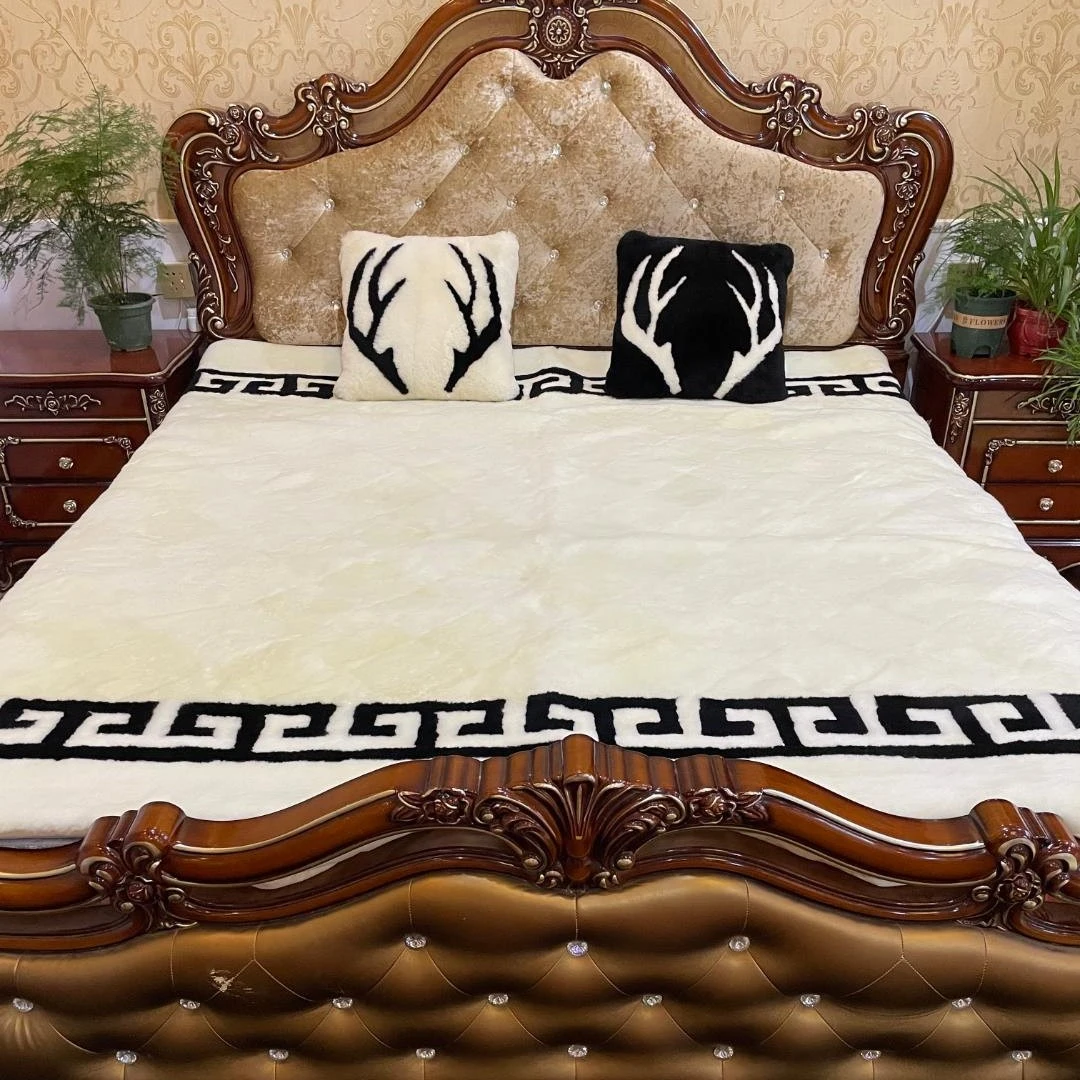 整张羊皮褥子 加厚床毯真皮真毛皮毛一体 纯手工艺品毛毯床盖卧室