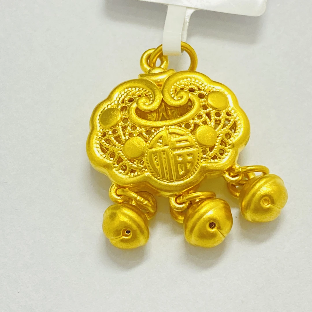 【旺旺专享】足金吊坠   5G古法铃铛福字锁包    3.06