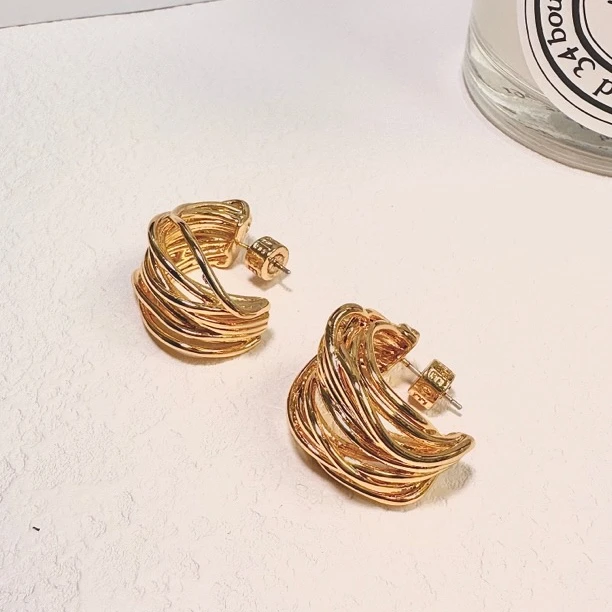 铜合金耳饰 法式简约气质欧美时尚女人味拉丝耳环个性复古优雅