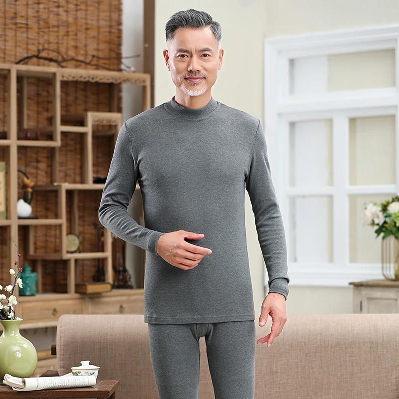 【雅鹿】秋衣秋裤男士套装棉中老年中领冬季保暖内衣防风打底衫