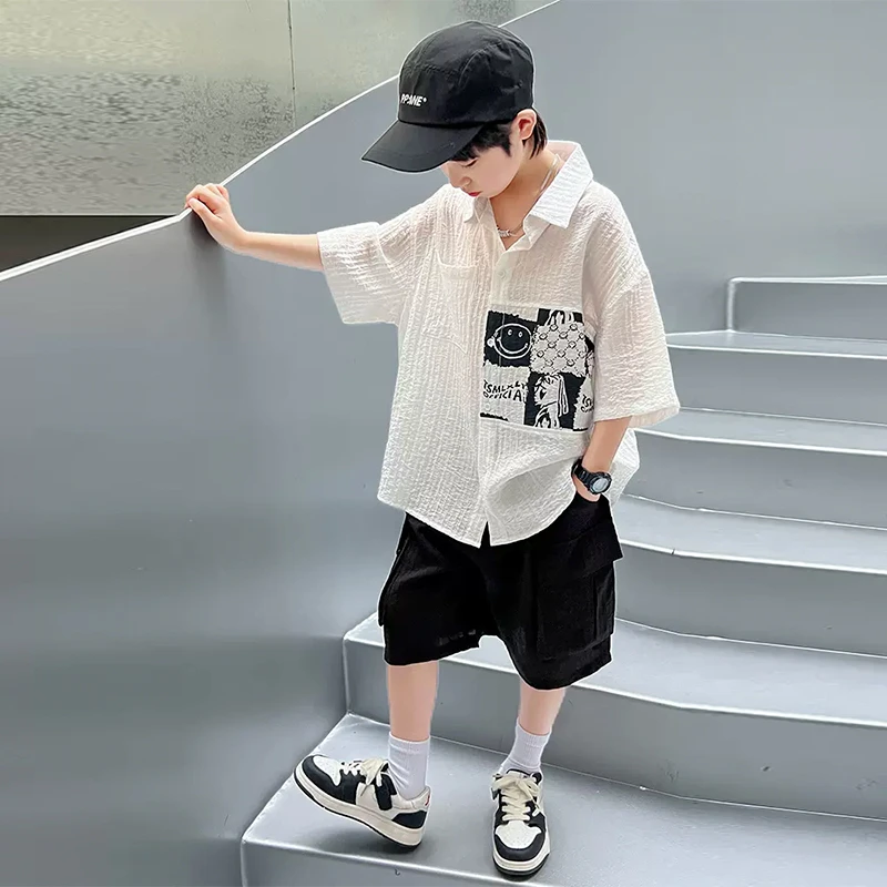 男童夏装套装2024新款儿童装夏款薄款运动中大童男孩夏季酷帅气潮