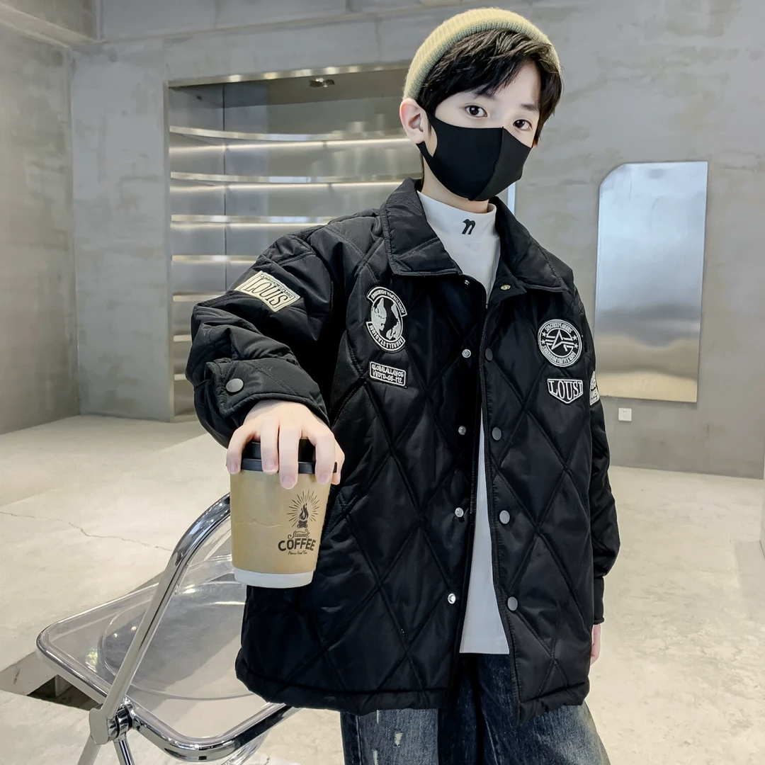 儿童装男童加绒外套春秋冬款2024新款冬季中大童夹棉冬装加厚男孩