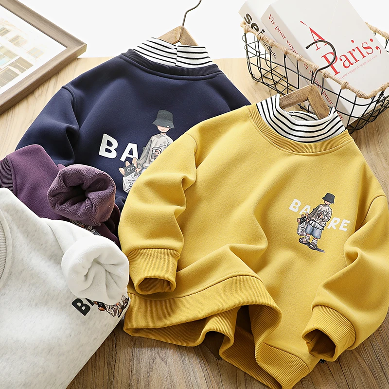 【源头工厂】清仓男童加绒卫衣中大童半高领假两件上衣打底衫24D027