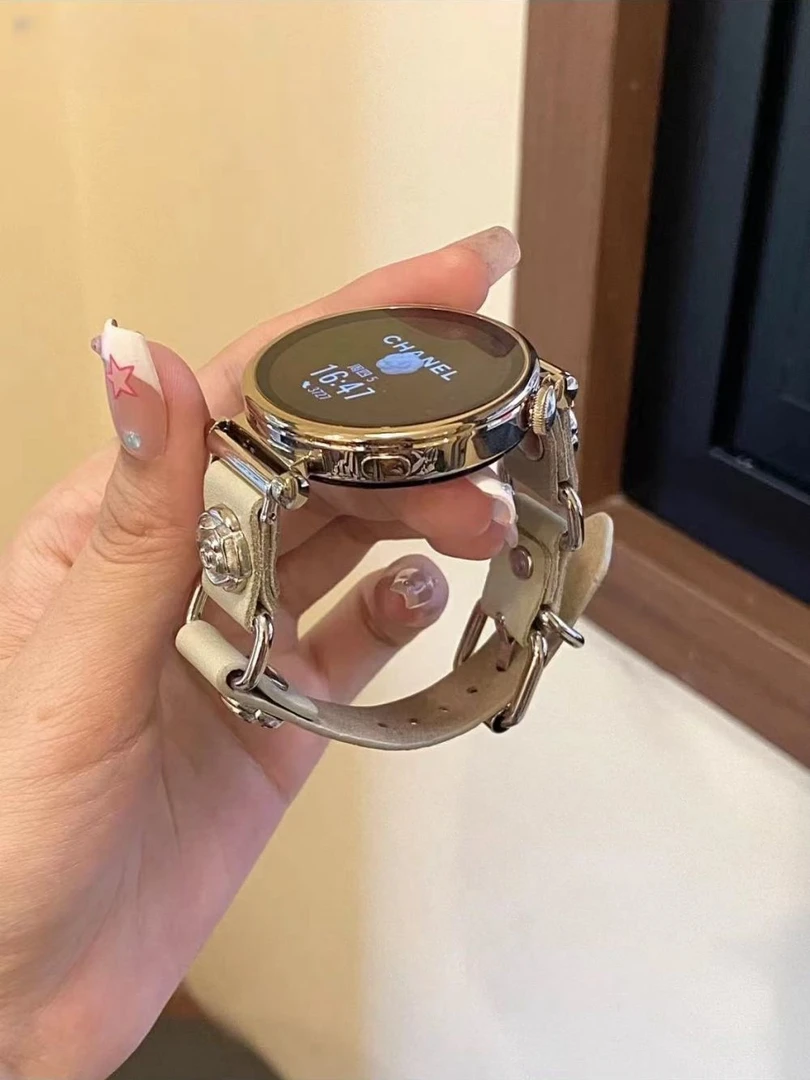 ins风适用华为GT4朋克金属细款皮质表带watch2/3/4pro秋冬22/18mm