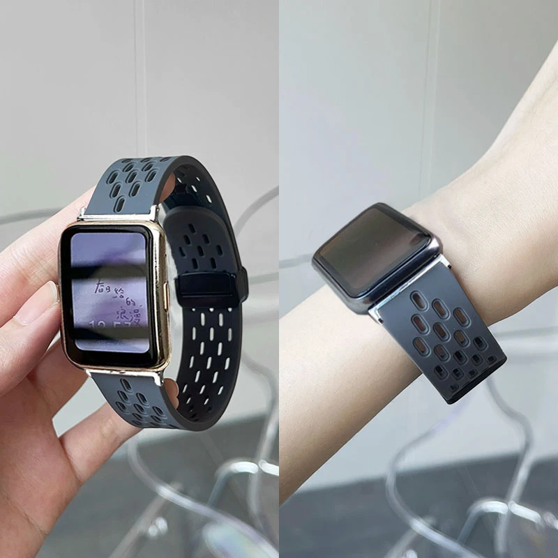 适用华为watchFit2表带watchFit1代硅胶折叠磁吸扣透气不闷汗男女