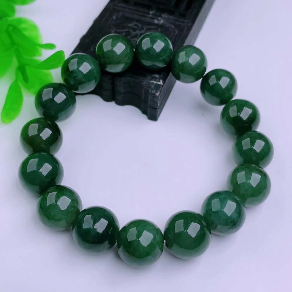 翡翠冰满绿满色圆珠手串时尚百搭气质轻奢 一手料择优发货玉手串
