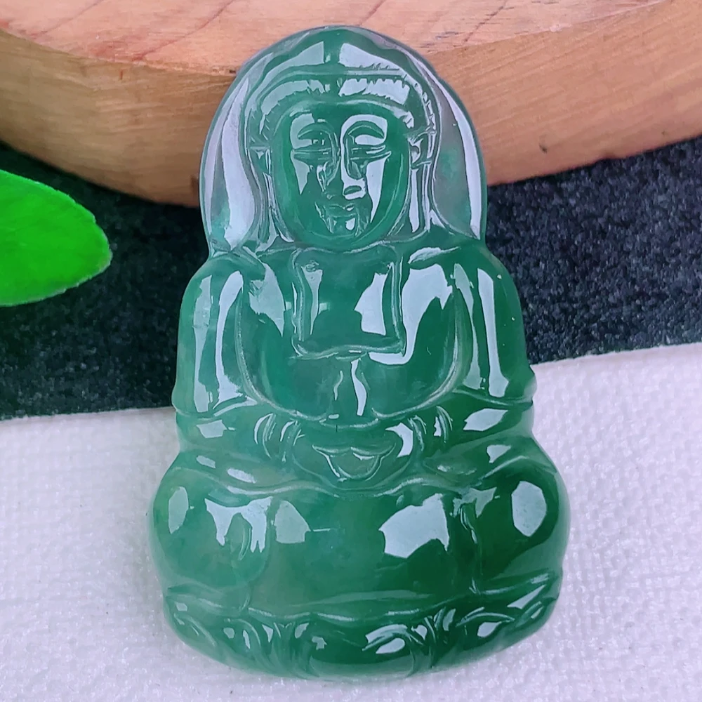 天然A货翡翠冰蓝水满色精雕观音吊坠时尚百搭气质轻奢精精雕5.48g