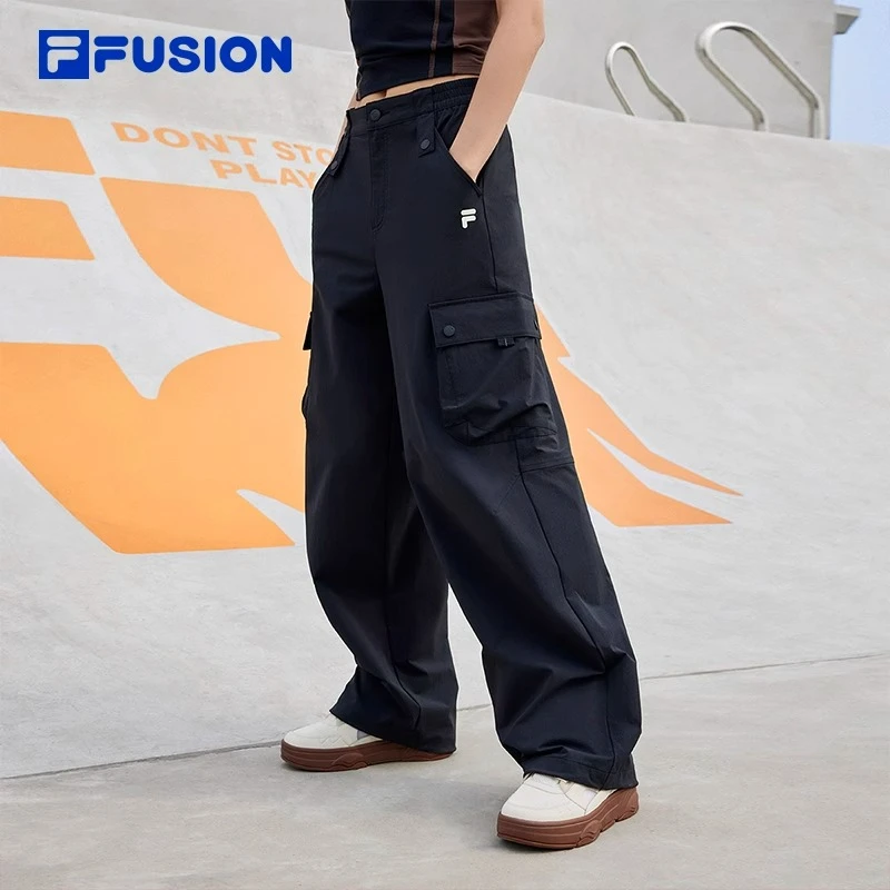 FILA FUSION斐乐梭织长裤女2024夏新款休闲宽松阔腿裤T11W421802