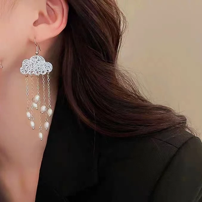 非金属仿珍珠耳饰 微 耳饰 2024年原创百搭银色耳环