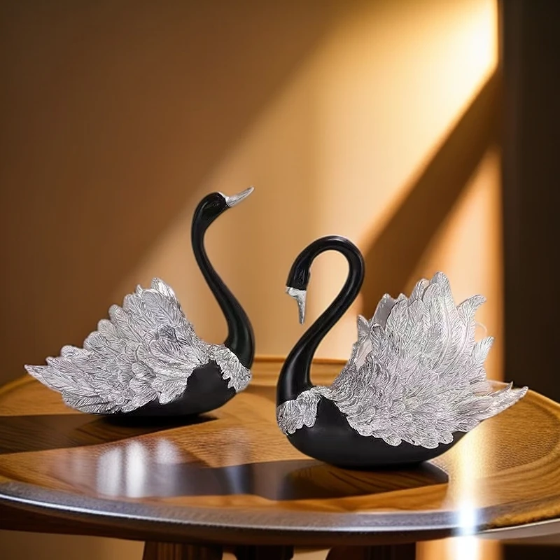 欧式现代情侣版黑天鹅工艺品客厅摆件高级创意创意时尚家居摆件