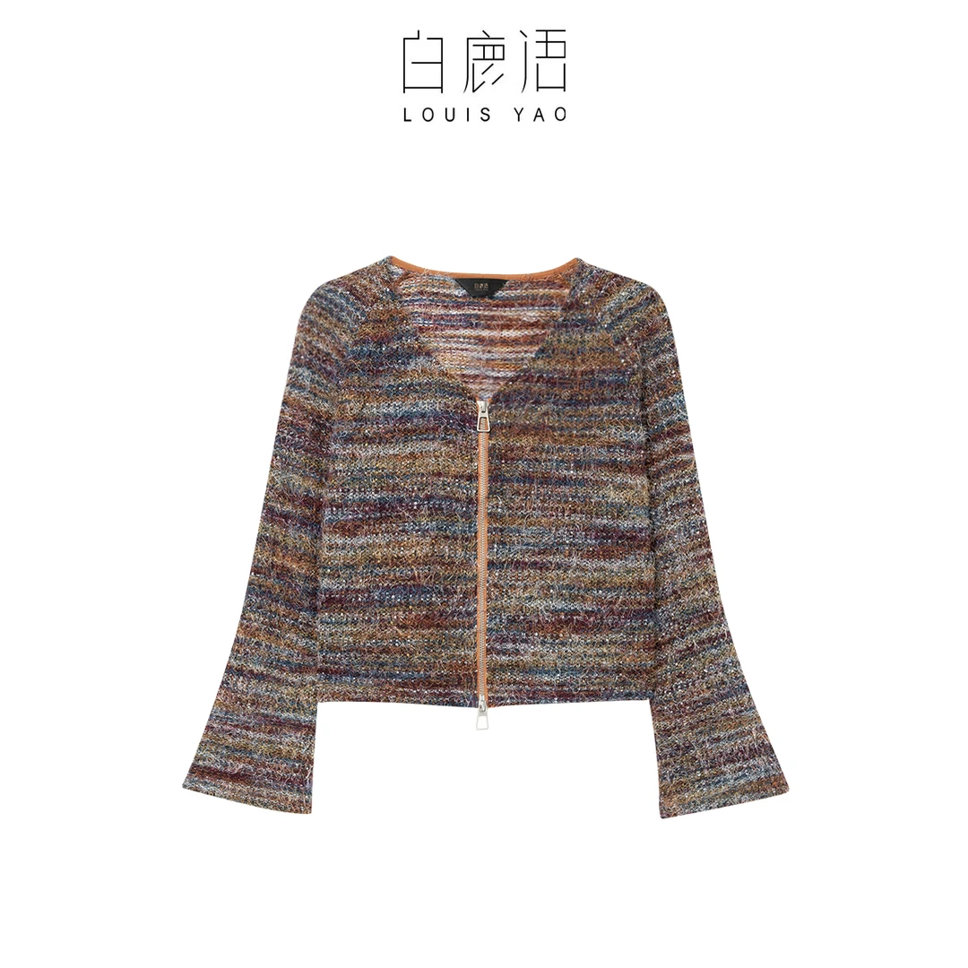 白鹿语春秋新款气质时尚休闲V领双拉头开衫上衣女BL10305