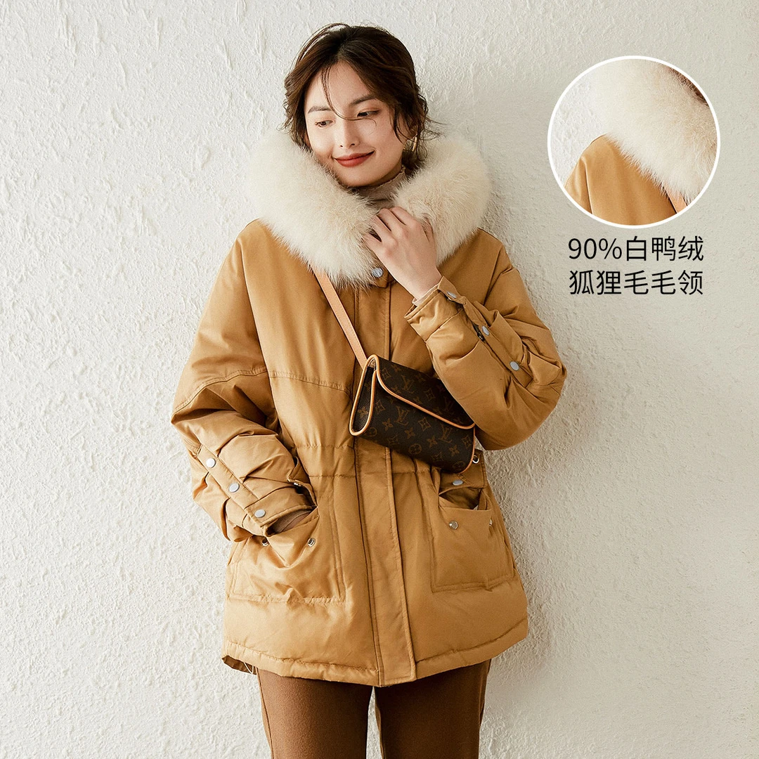 白鹿语冬新款连帽加厚保暖女装休闲派克服HXW2635