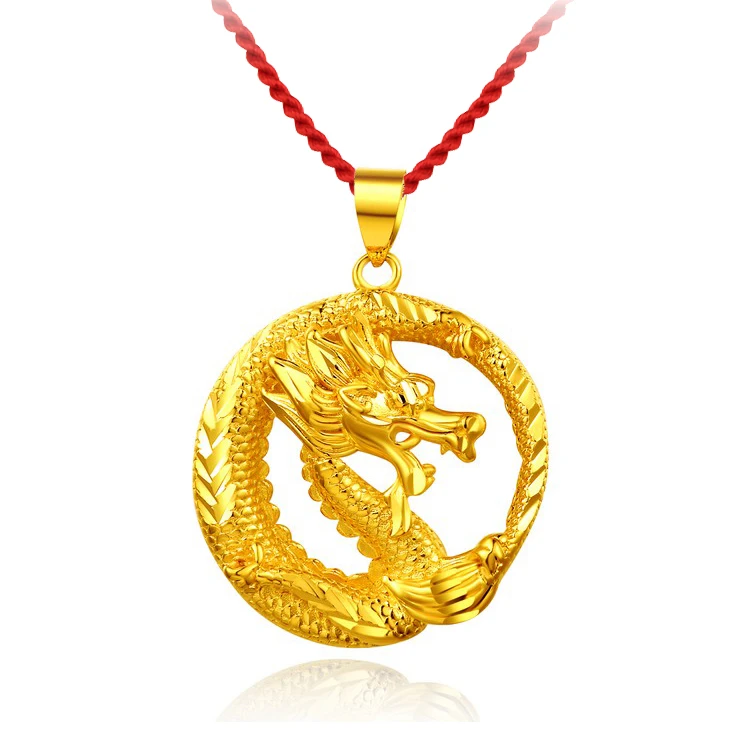 合金吊坠 黄金色霸气盘龙男女吊坠时尚合金挂坠送绳手工情侣项坠