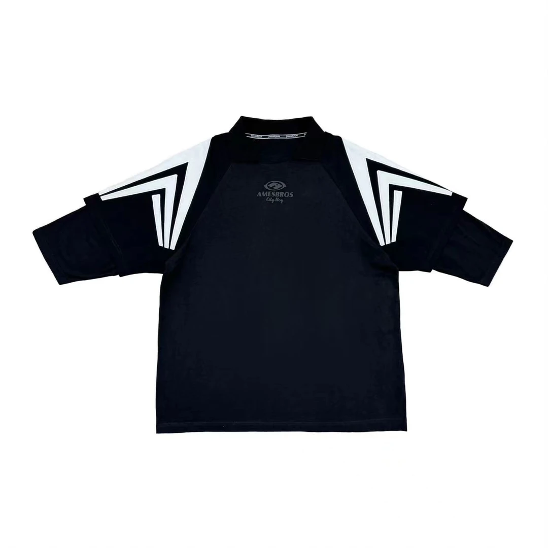 [3MJ]]黑色翻领假两件时尚潮流休闲宽松儿童出街体恤（早春新品