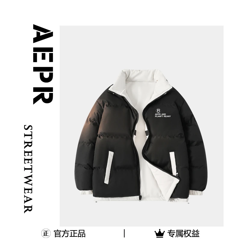 aepr23年新款冬季立百搭领潮流加厚情侣时尚休闲短款双面穿棉服