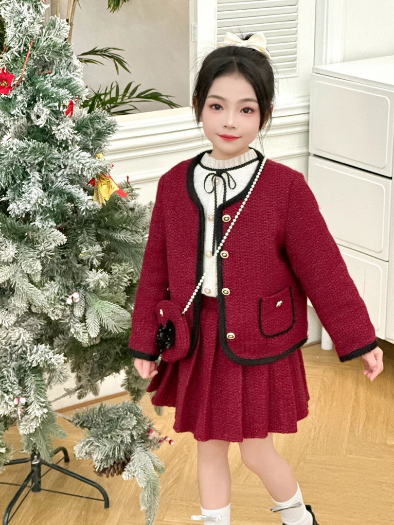 602-漂亮女孩精致小香风百褶裙套裙