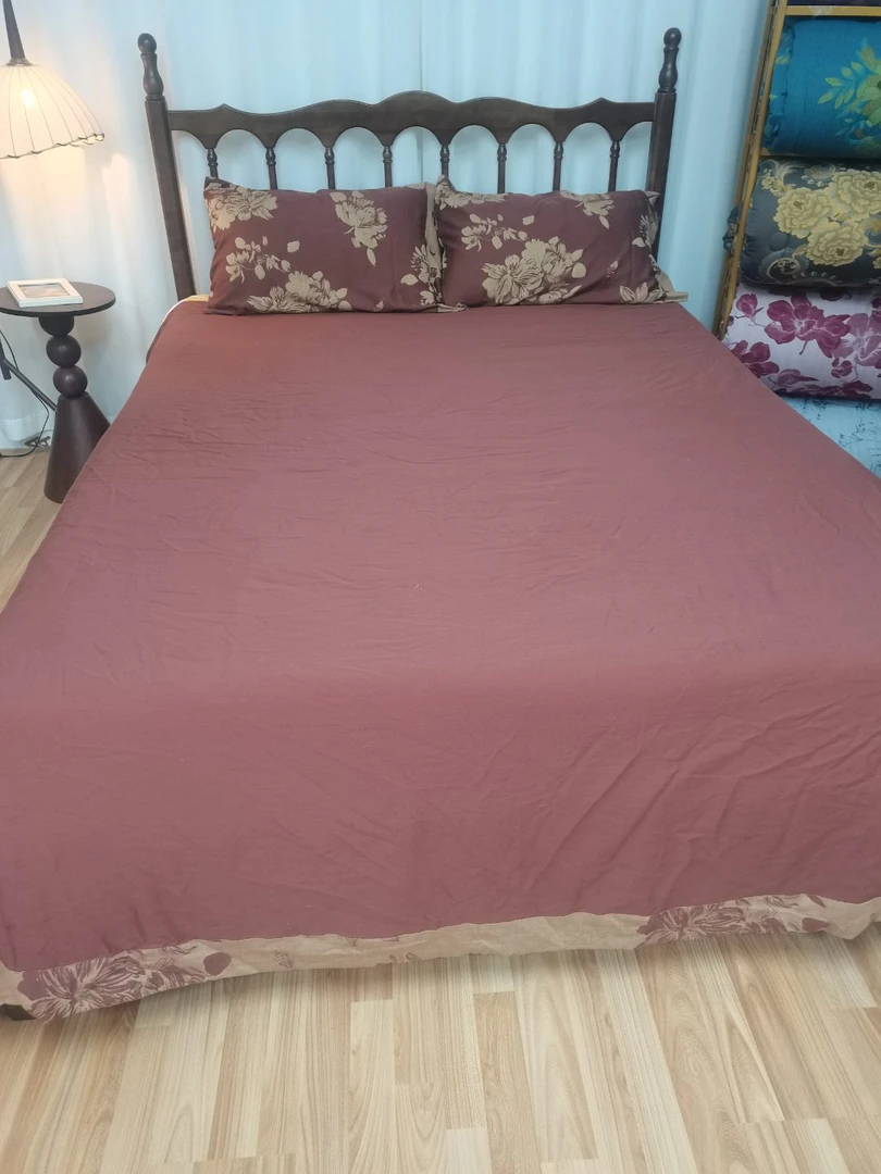 【清颜三件套】床单枕套纯棉色织圆角贴边椰壳扣