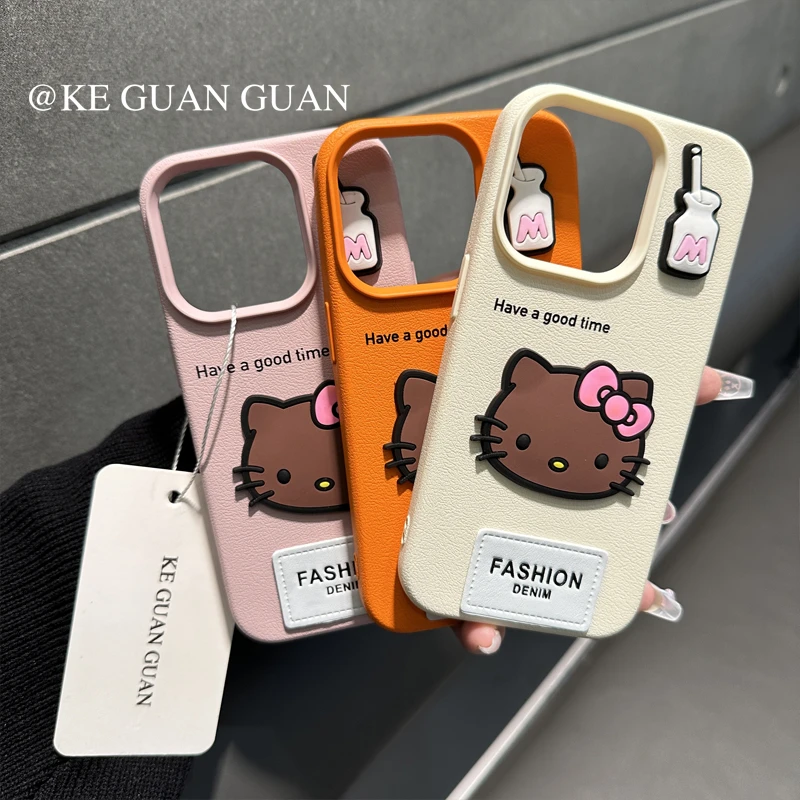 仿皮软壳立体KT猫苹果15Promax手机壳iPhone14卡通13可爱新款女12