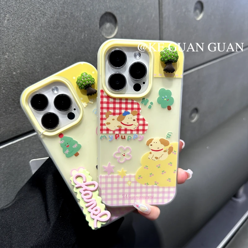 ins风可爱猫狗适用苹果15Promax手机壳iPhone14新款13支架12创意