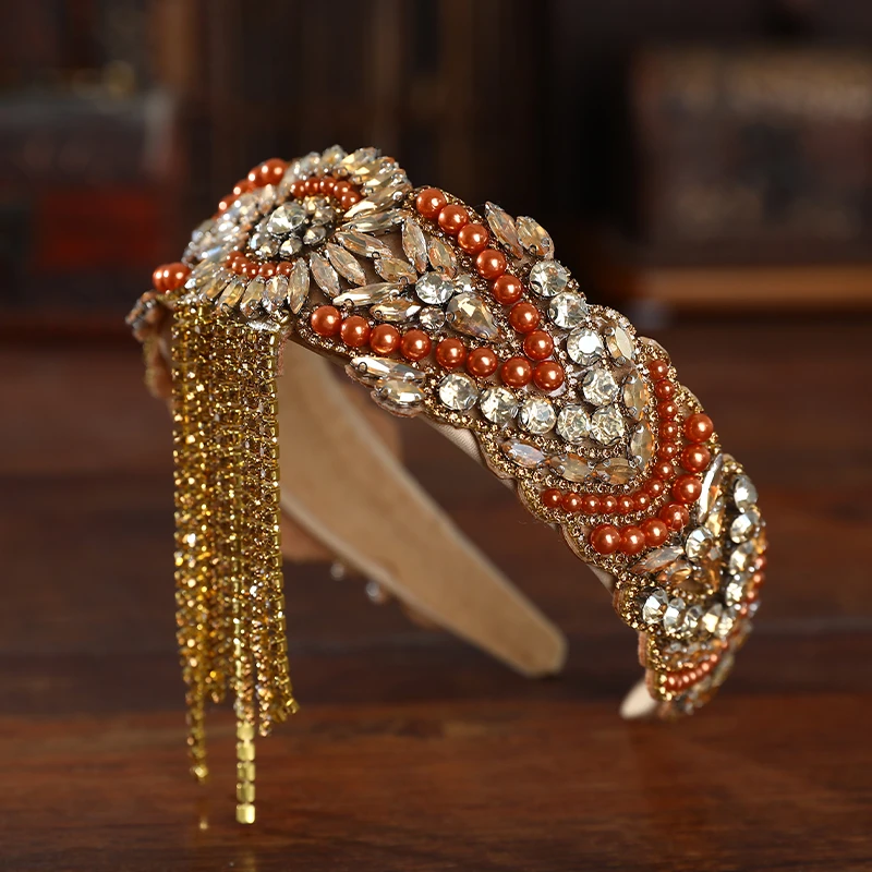 新疆舞发箍洋气奢华水钻维吾尔族舞蹈头饰高档满钻跳舞发卡带流苏