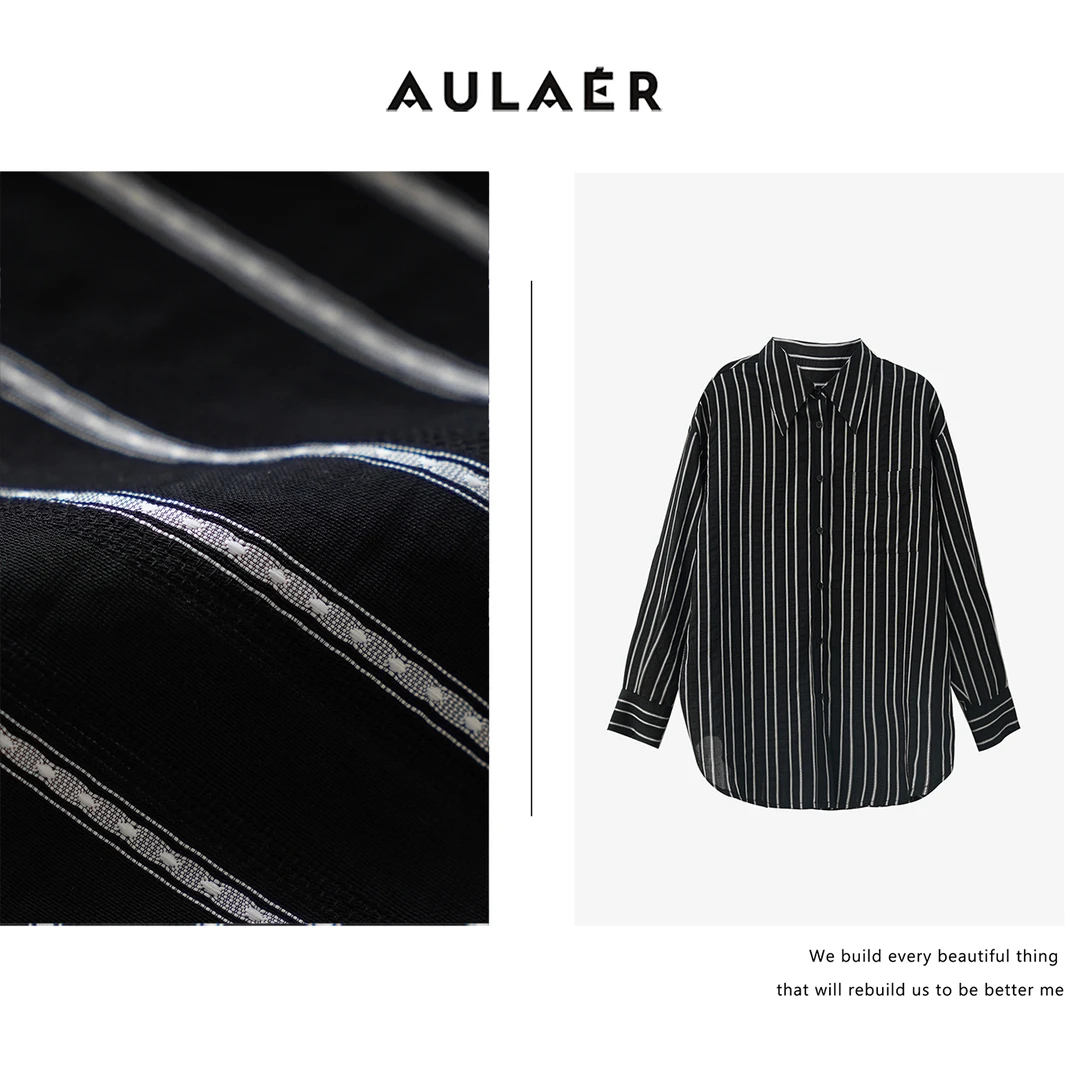 AULAER/澳拉尔 通勤百搭竖条纹肌理感衬衫ALE351129