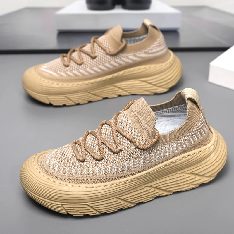 2024新款休闲运动板鞋男士脚蹬厚底飞织透气男鞋爆款潮男网鞋