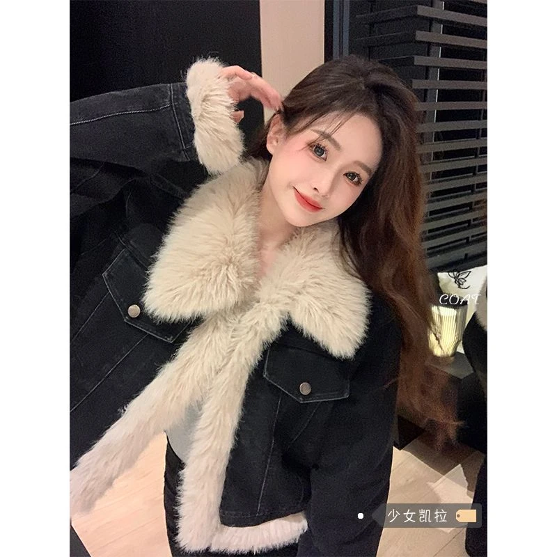 加厚夹棉毛绒牛仔棉服外套女2025新款冬季时尚休闲高级感棉袄上衣