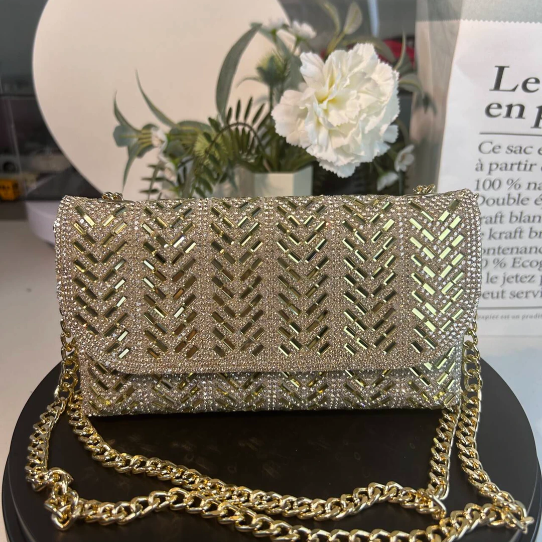 KK晚宴包 时尚玫瑰金气质色 名媛小香风百搭宴会女士单肩单肩包包