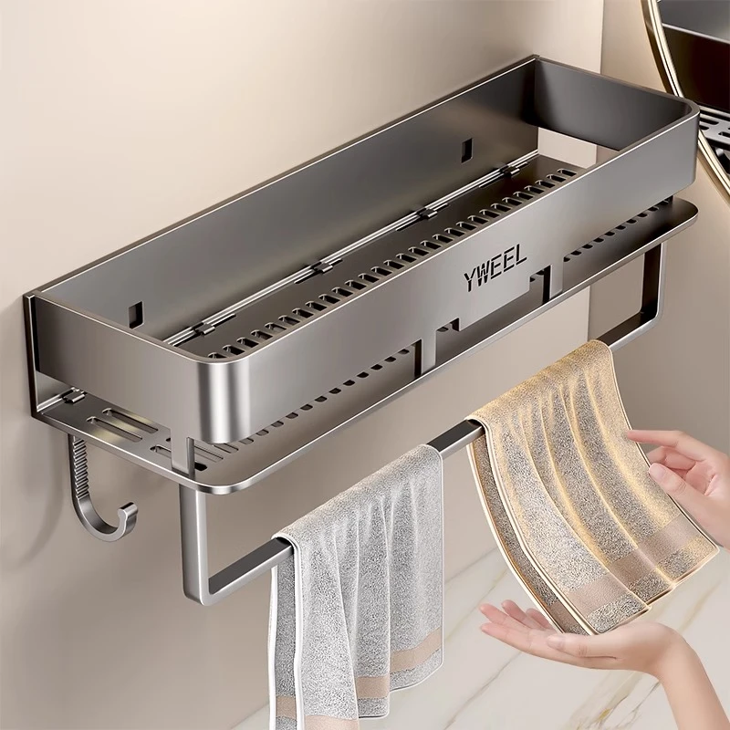 枪灰卫生间置物架洗漱台免打孔浴室浴巾架免打孔卫生间浴室置物架