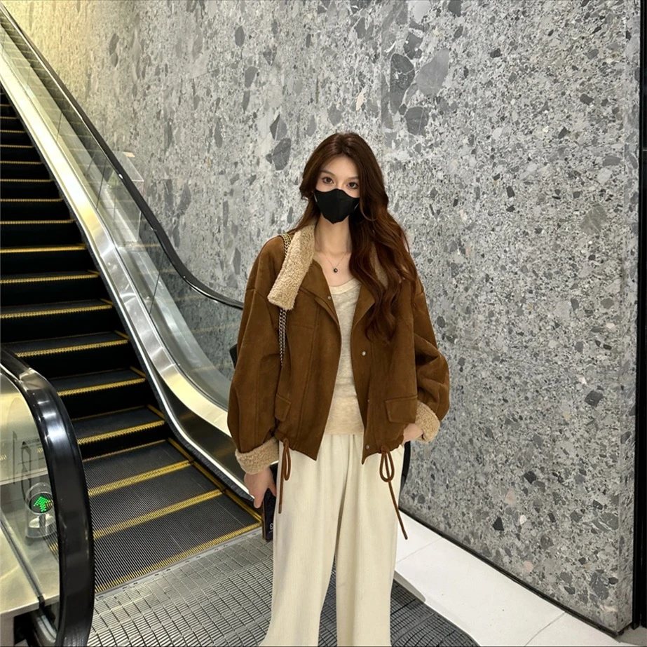 Style美拉德穿搭复古加厚短款毛绒外套女2024秋冬小个子短外套