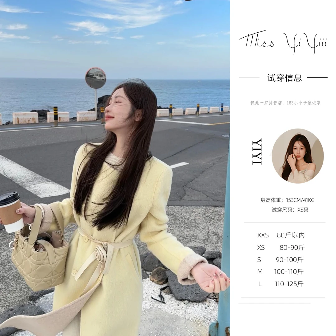 【奶油千金】<YiYiii>小个子秋冬法式优雅圆领中长款纯羊毛大衣外套