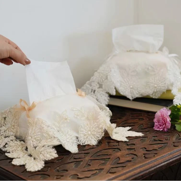 欧式复古丝手工钉珠轻奢高颜值抽纸盒客厅茶几创意纸巾盒布艺饰品