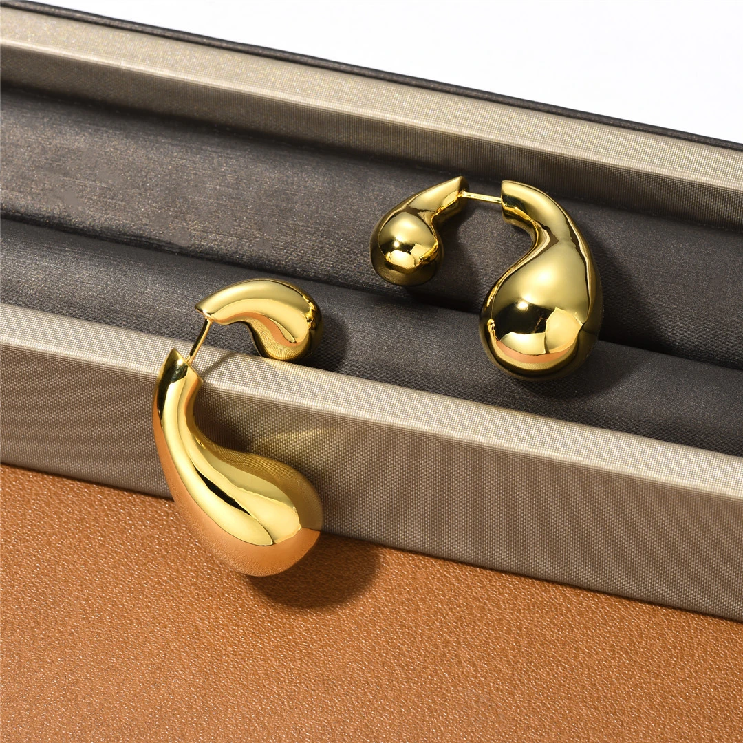 铜合金耳饰 【懒猫nono】水滴金色耳饰高级感大气风