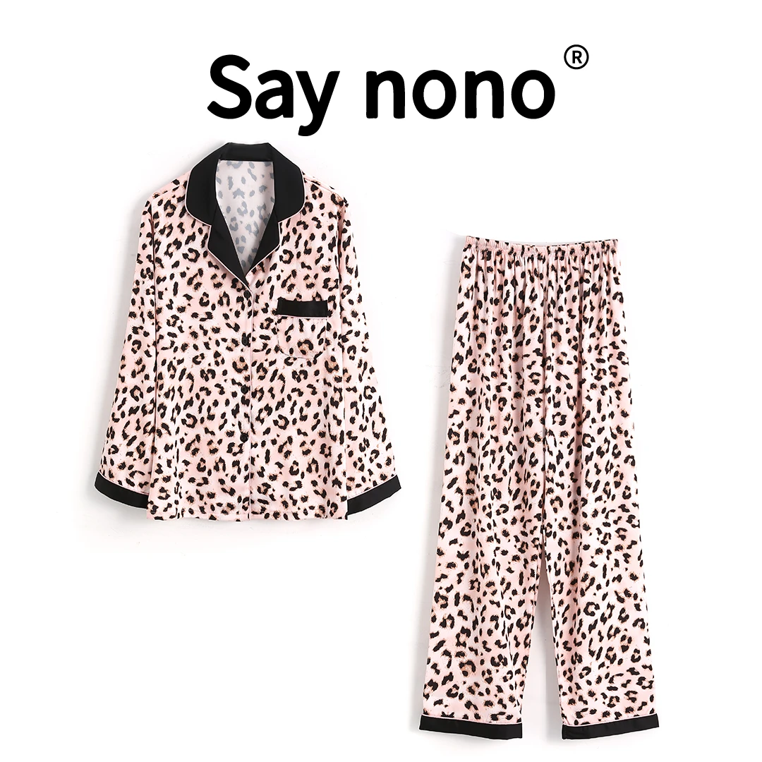 Say nono【懒猫nono】粉红豹纹女士居家服套装睡衣春秋薄款长袖