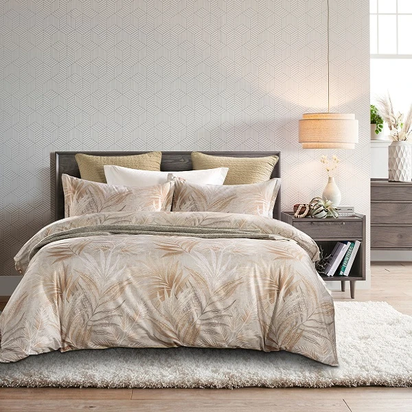 欧百贡缎印花四件套华斯双人全棉1.8植物叶子床单纯棉床上用品