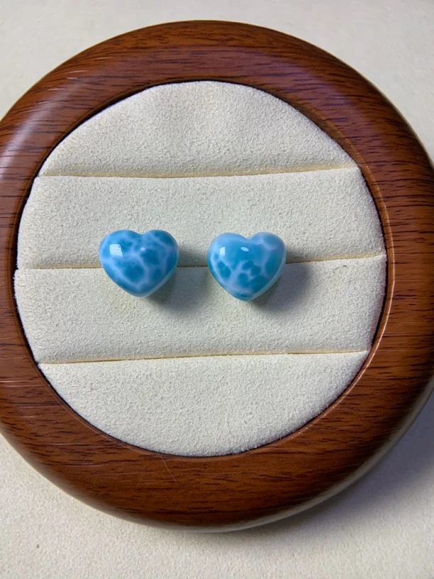 海纹石爱心耳钉18k金镶嵌女生耳饰饰品