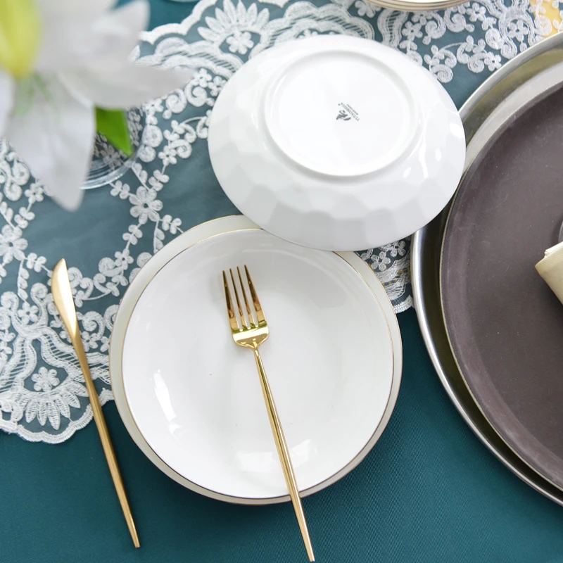 7.5英寸盘子4个装金边酒店餐厅菜盘创意造型骨瓷盘子家用深底饭盘