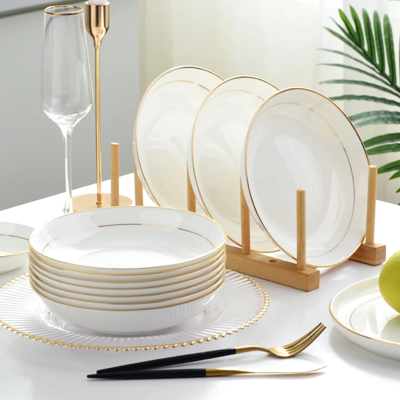 御陶世家餐具骨瓷盘子4-10个装家用高档餐盘骨碟菜盘饭盘微波专用