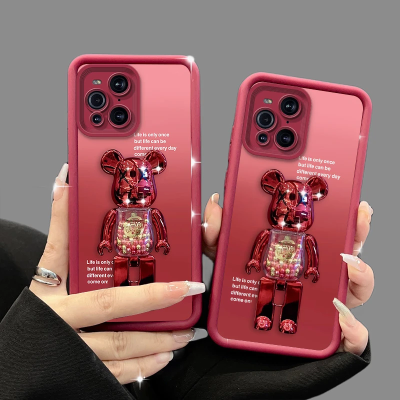 【OPPOFindx3/Findx3Pro】立体支架电镀小熊天眼全包硅胶防摔手机壳