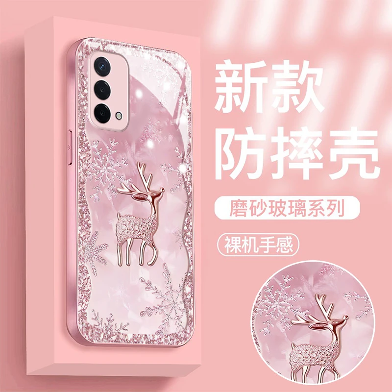 OPPOA93轻奢钻感雪花小鹿2023新款金属漆钢化玻璃全包手机壳