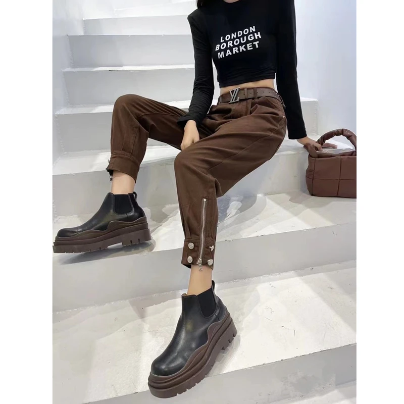 2025春秋新款牛仔裤女宽松高腰爆款显瘦胖mm九分秋冬女款小脚垮裤